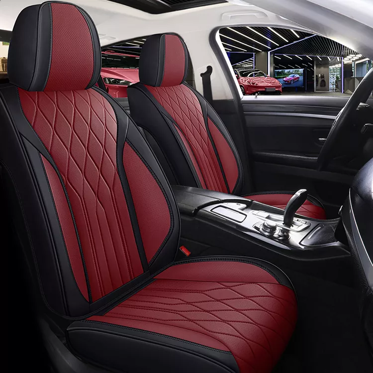 Wine Red and Black Universal Leather Auto Seat Covers